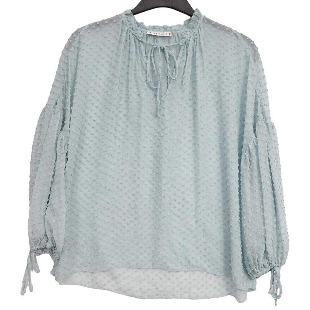 Alice And Olivia Flowy Textured Peasant Sheer Blouse With Ties Neckline M